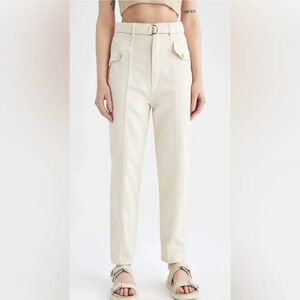 De Facto Twill Hogh Waist Tapered Leg Pants Beige Ivory Trousers Cotton 10 US